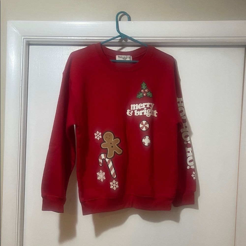Wound up Red Holiday Sweatshirt with Festive Graphic large